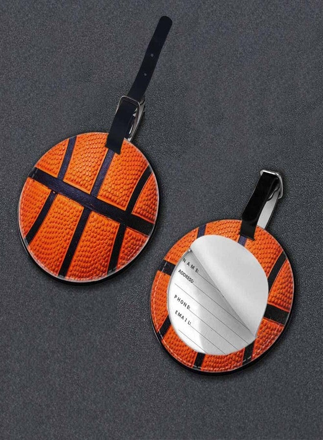 TKS MITLAN 1 Pcs Luggage Tag Basketball Skin Texture Privacy Cover ID Label Address Card for Travel Bag Suitcase Leather Luggage Tag for Women Men Girls Travel(Round) - Image 3